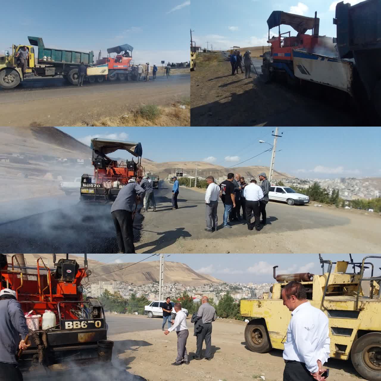 آسفالت ریزی ورودی شهر از طرف موران با دستگاه مکانیزه فینیشر